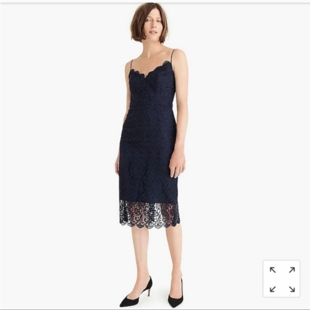 EUC J. Crew Guipure Lace Spaghetti Strap Dress, Navy